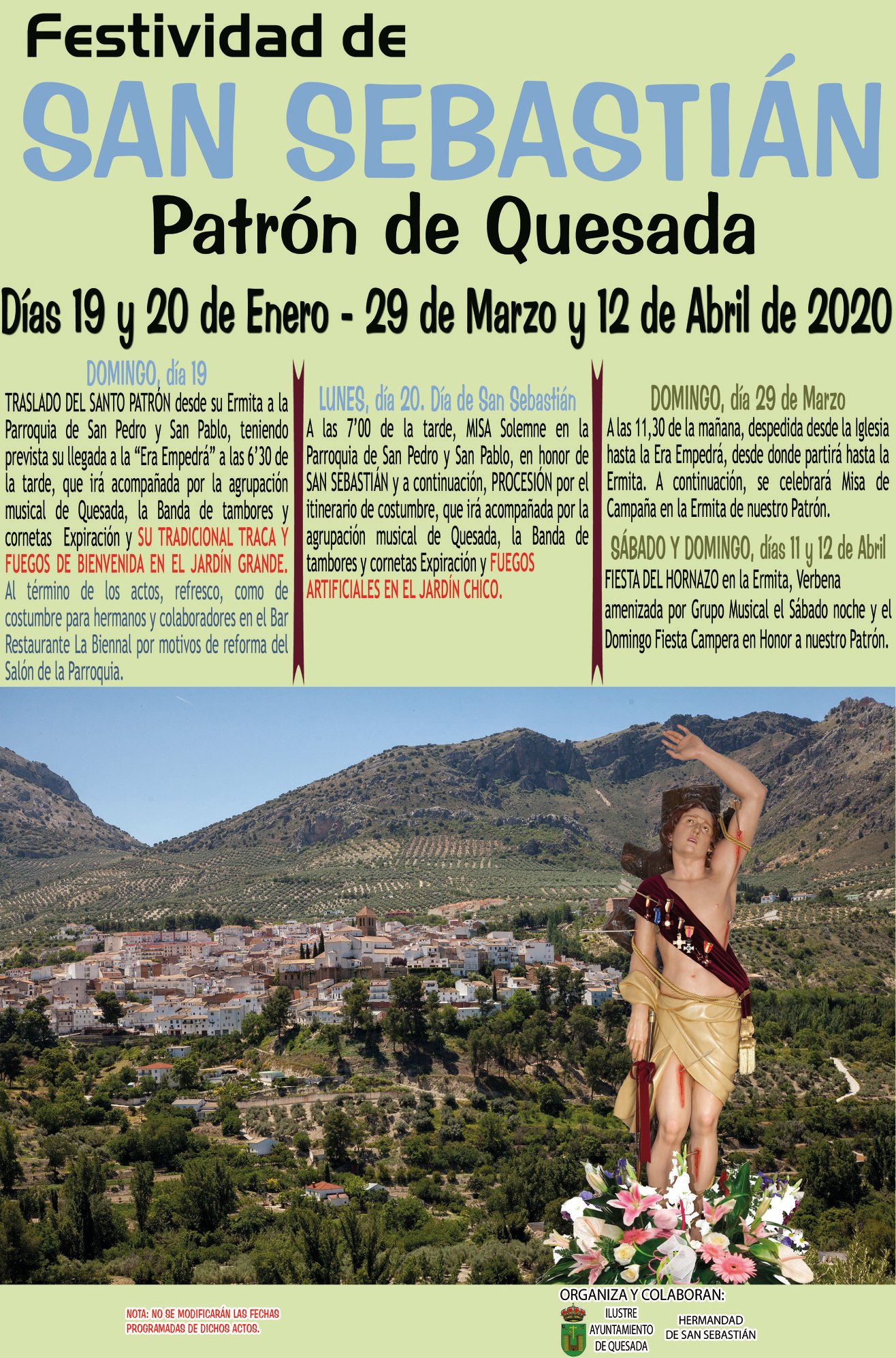 Fiestas patronales en honor de San Sebastián 2020 Quesada